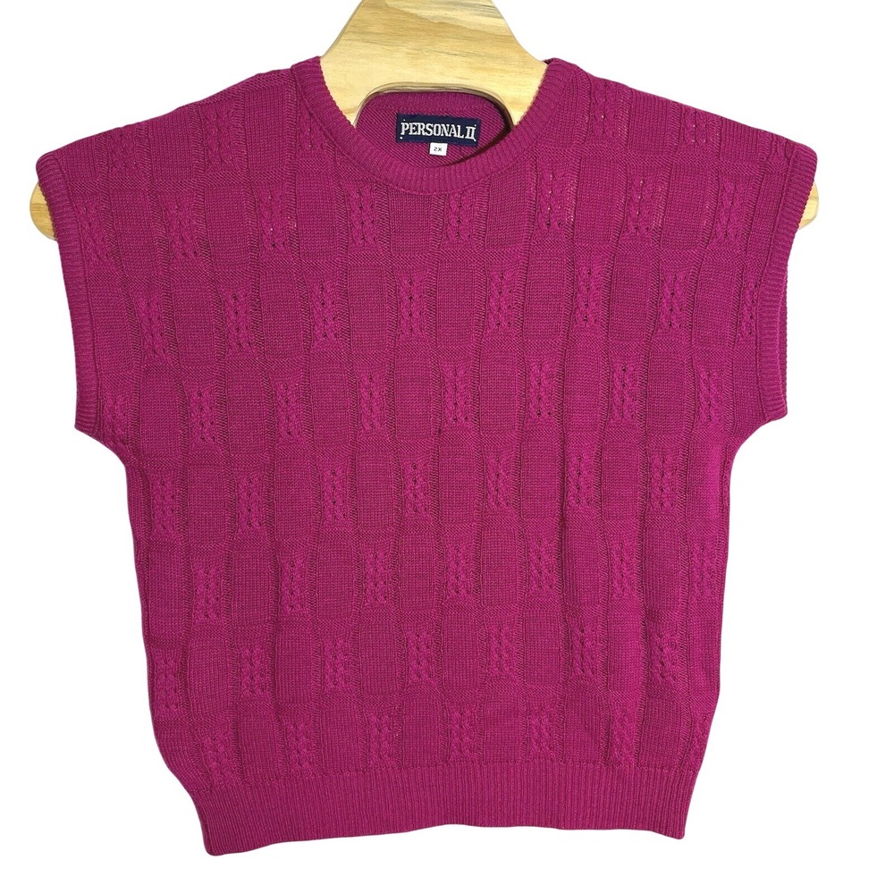 Personal II Magenta Knit Sleeveless Top Sweater Vest‎ Cable Knit Plus Size 2X